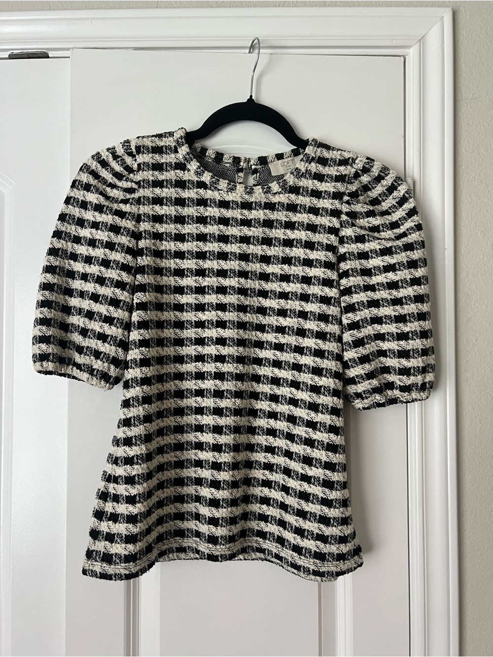 LOFT Black & White Check Puff-Sleeve Tunic